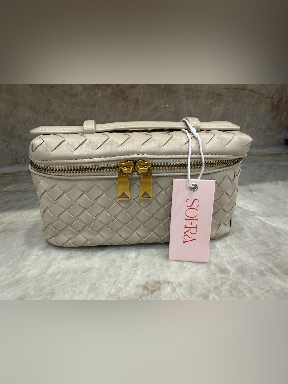Soera Cream Woven Leather Crossbody Bag